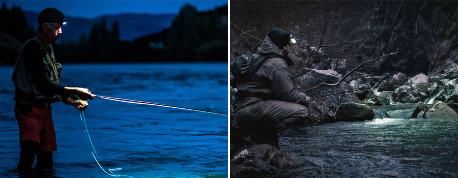 various types of fishing with a headlamp at night