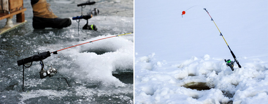Different types of winter fishing gear
