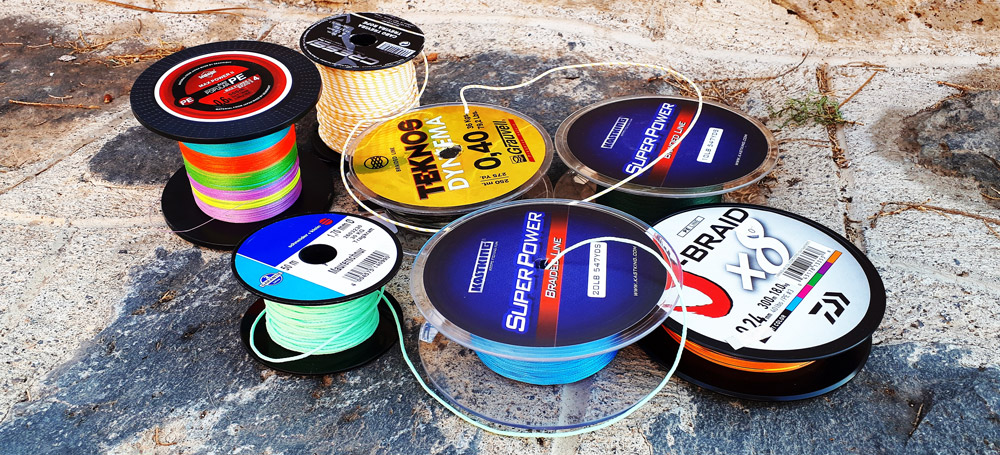 Different brands of braided fishing lines